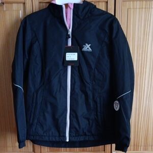 Pink Hooded Raincoat with Reflective Details